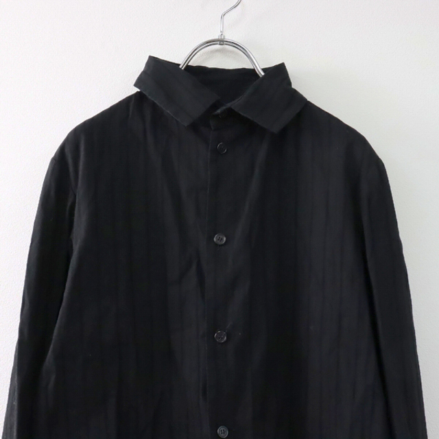 YOHJI YAMAMOTO +NOIR ヨウジヤマモトプリュスノアール バックスリットシャツ 1/ブラック コットン 透かしボーダー【2400013350761】 3