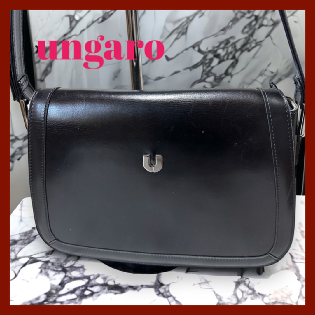 emanuel ungaro(エマニュエルウンガロ)の【美品】エマニュエルウンガロ ungaro レザーショルダーバッグ ブラック  レディースのバッグ(ショルダーバッグ)の商品写真