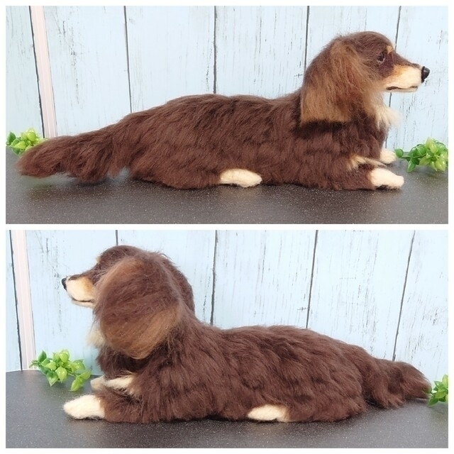羊毛フェルト犬　ミニチュアダックスチョコタン ハンドメイドのぬいぐるみ/人形(ぬいぐるみ)の商品写真