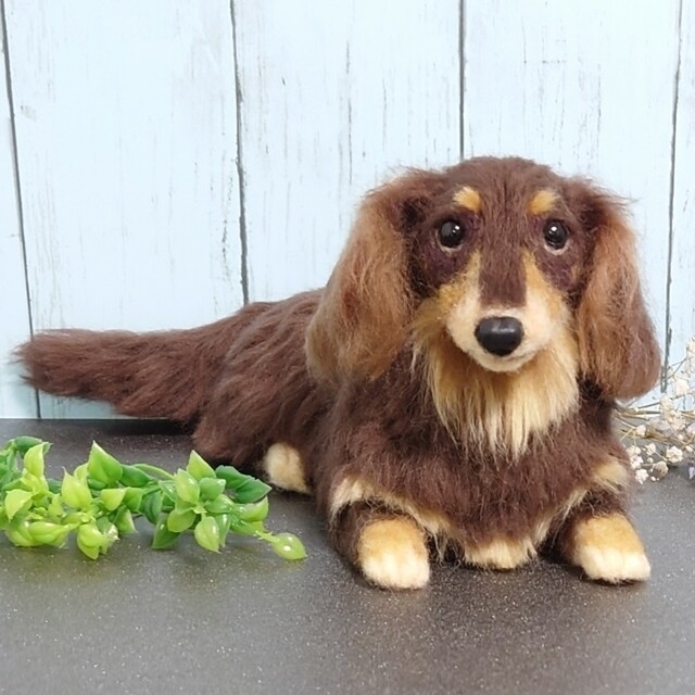 羊毛フェルト犬　ミニチュアダックスチョコタン ハンドメイドのぬいぐるみ/人形(ぬいぐるみ)の商品写真