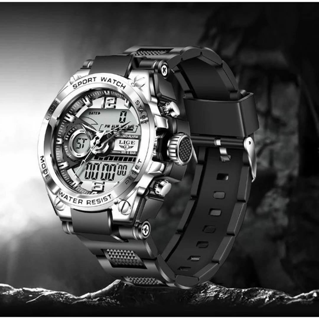 メンズ　ダイバー　スポーツウォッチ　防水50m　クロノグラフ　発光　シルバー　銀 メンズの時計(腕時計(デジタル))の商品写真