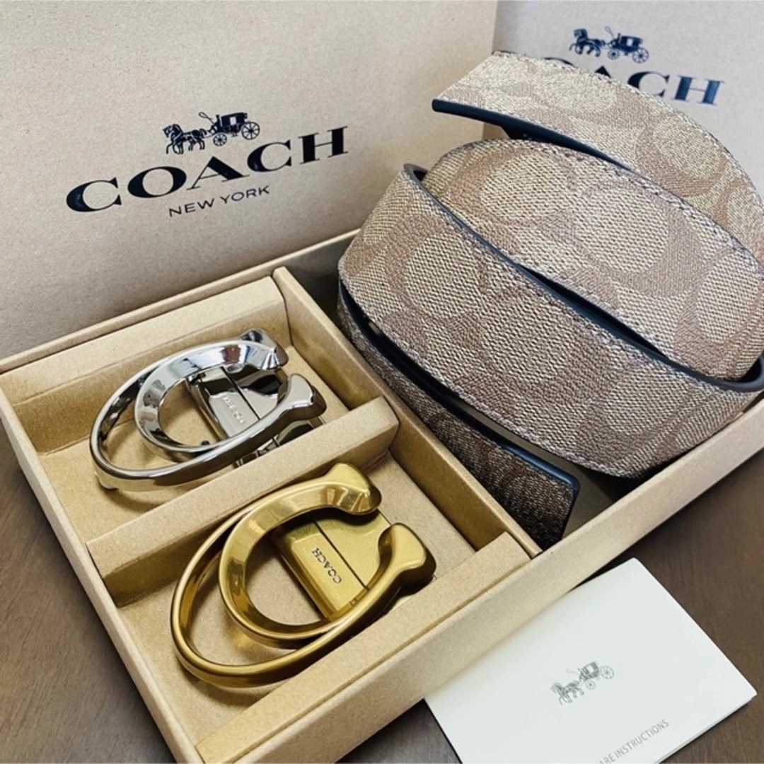 数量限定COACH正規品/バックル回転2個/レザーベルト/リバーシブル/男女兼用