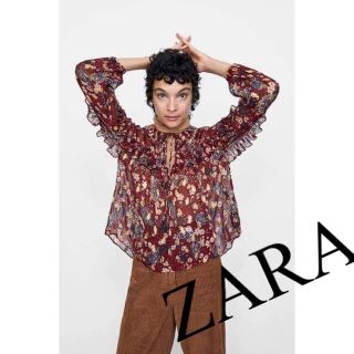 ザラ(ZARA)の美品　ZARA ザラ　ブラウス　シャツ　トップス　ペイズリー　フリル　人気　完売(シャツ/ブラウス(長袖/七分))