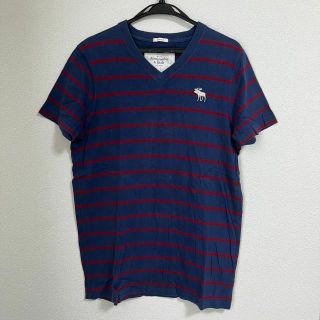 アバクロンビーアンドフィッチ(Abercrombie&Fitch)のアバクロ Tシャツ 紺 赤 ストライプ　Lサイズ　メンズ(Tシャツ/カットソー(半袖/袖なし))