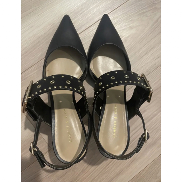 Charles＆Keith スタッズ スリングバックヒール  ブラック　36 2