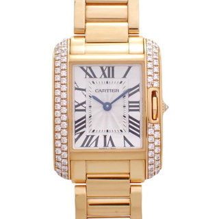 カルティエ(Cartier)のカルティエ タンクアングレース SM クオーツ 腕時計 ダイヤベゼル K18 ピンクゴールド PG シルバー 2014年11月購入 WT100002 レディース 40802055741【中古】【アラモード】(腕時計)