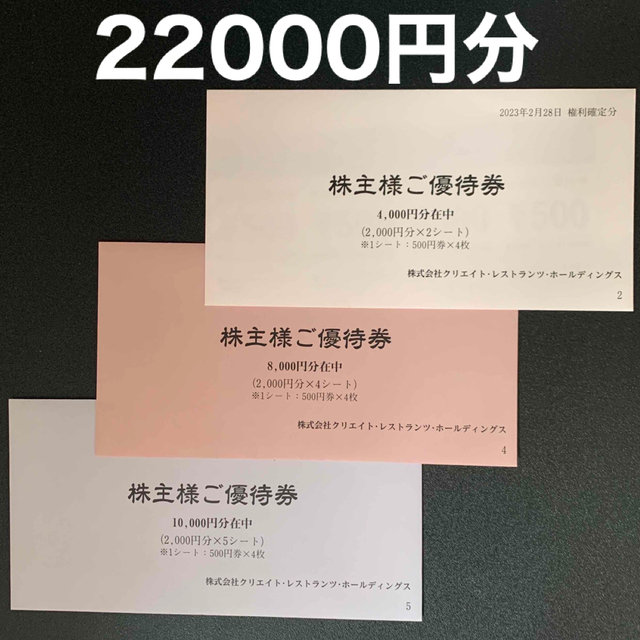 クリエイトレストランツ　株主優待22000円分