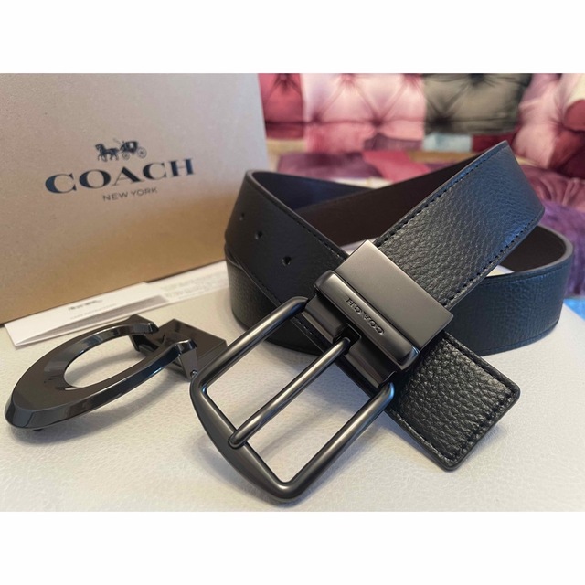 正規品COACHコーチ3点セットシグネチャーフリーサイズリバーシブルベルト専用箱