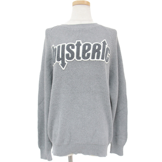 HYSTERIC GLAMOUR ヒステリックグラマー ニット セーター プルオーバー トップス カットソー グレー S 長袖 ロゴ ワッペン HYSTERIC コットン 綿 カジュアル ブランド シンプル ビッグロゴ ボア【レディース】