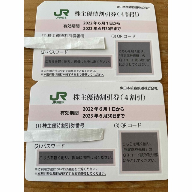 JR東日本 株主優待割引券　2枚　2023.6.30まで