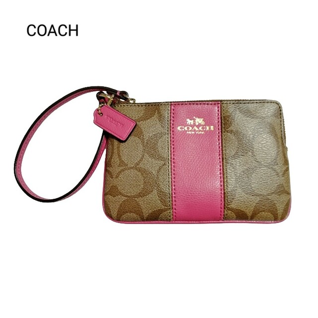 COACH リストレットポーチ ピンク 総柄