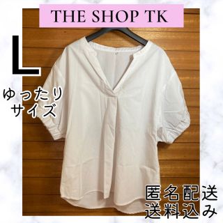 ザショップティーケー(THE SHOP TK)のTHE SHOP TK スキッパー  シャツ ブラウス ホワイト 袖ゴム 白(シャツ/ブラウス(半袖/袖なし))