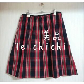 テチチ(Techichi)の美品 Te chichi テチチ チェックギャザースカート 赤(ひざ丈スカート)
