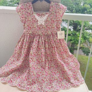 70sローラアシュレイ　VINTAGE フローラル柄ドレス　パール装飾　薔薇