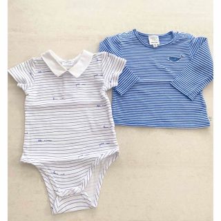 プチバトー(PETIT BATEAU)のCarrément Beau ロンT、ロンパース２枚セット(Ｔシャツ)