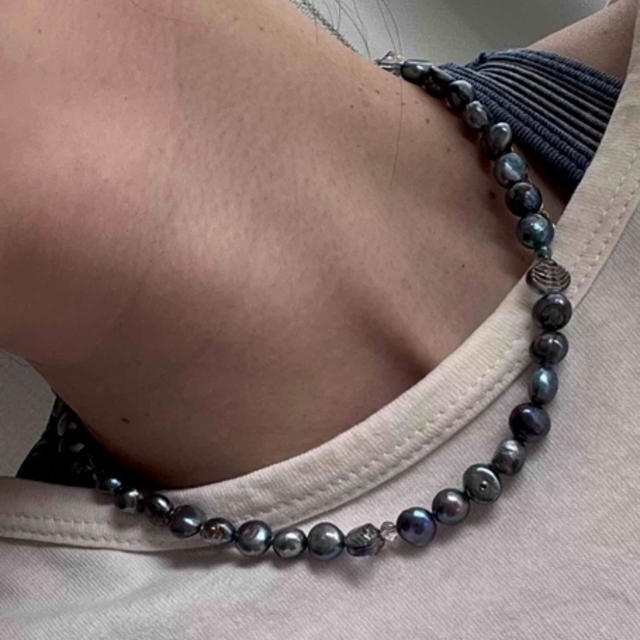淡水パールブルーグレー♡テラヘルツ　ネックレス ハンドメイドのアクセサリー(ネックレス)の商品写真