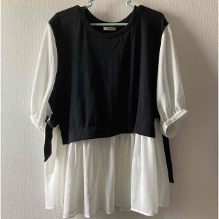 新品・4Lシフォン切替トップスチュニック丈♡(チュニック)