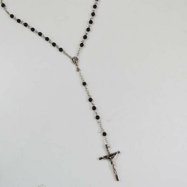 ロザリオ ネックレス 黒ビーズ ゴシック キリスト メンズのアクセサリー(ネックレス)の商品写真