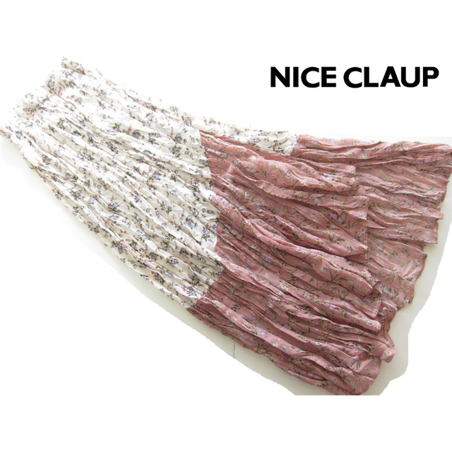 NICE CLAUP(ナイスクラップ)の新品ナイスクラップ 花柄切り替えクリンクルスカート/PK/NICE CLAUP レディースのスカート(ロングスカート)の商品写真