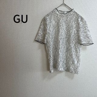 ジーユー(GU)の【美品】GU レース半袖トップス 白 Ｍサイズ(シャツ/ブラウス(半袖/袖なし))