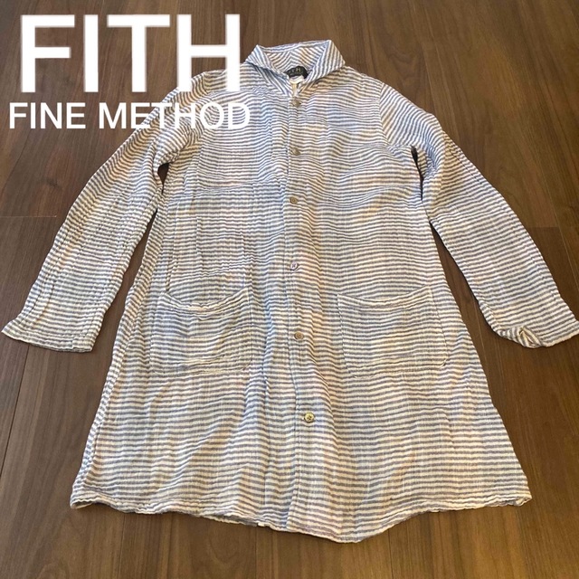 FITH(フィス)のFITH FINE METHOD 二重ガーゼロングカーディガン　ブルーボーダー キッズ/ベビー/マタニティのキッズ服女の子用(90cm~)(カーディガン)の商品写真