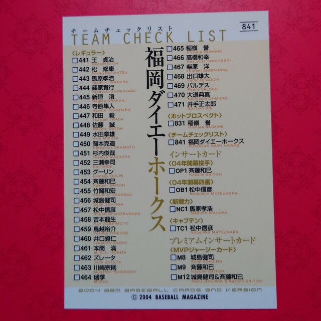 福岡ソフトバンクホークス(フクオカソフトバンクホークス)のプロ野球カード ダイエーホークス2004 エンタメ/ホビーのテーブルゲーム/ホビー(野球/サッカーゲーム)の商品写真