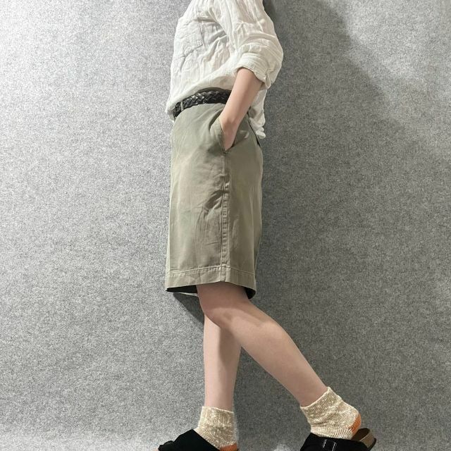 【GAP】90s ワイド コットン チノ ショーツ ハーフパンツ カーキ W38