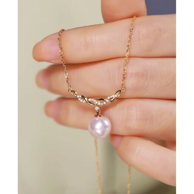 【高級】あこや真珠　ダイヤモンド付きネックレスk18 レディースのアクセサリー(ネックレス)の商品写真
