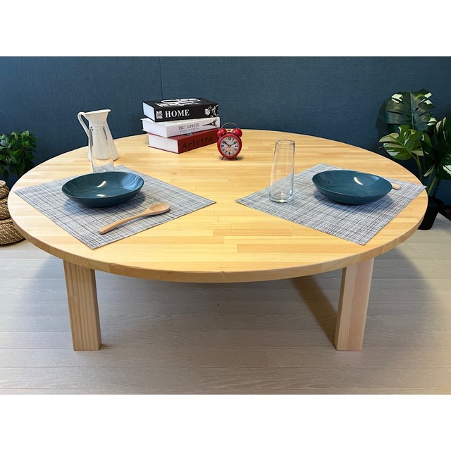 【送料無料】 ローテーブル 丸形 120cm パイン ナチュラル 折畳み脚 木組