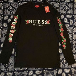 ゲス(GUESS)のNY限定 激レア新品 GUESS 薔薇 ロンT ゲス 長袖Tシャツ 黒 S バラ(Tシャツ/カットソー(七分/長袖))