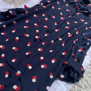【良品】Christian Dior 総柄シャツワンピース ネイビー 長袖 5