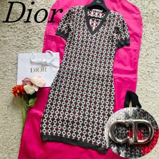 Christian Dior - 【美品】Christian Dior ニットワンピース 総柄 半袖 ...