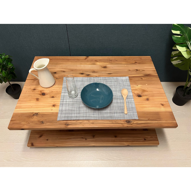 【送料無料】 ローテーブル 長方形 90cm 60cm 2段収納 杉