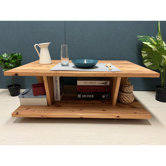 【送料無料】 ローテーブル 長方形 90cm 60cm 2段収納 杉