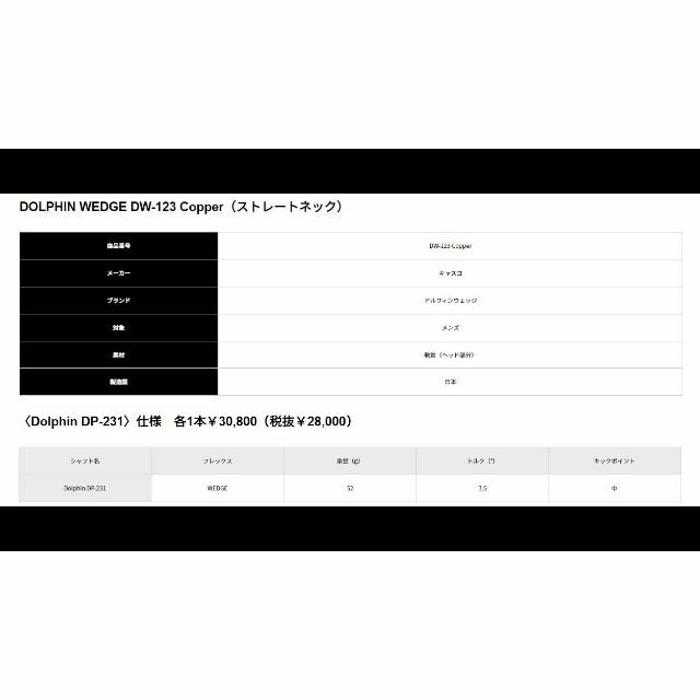Kasco - ドルフィンウェッジ【DW-123 カッパー】ロフト組み合わせ自由