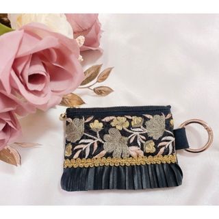 10cmファスナーポーチ　インド刺繍リボン12(キーケース)