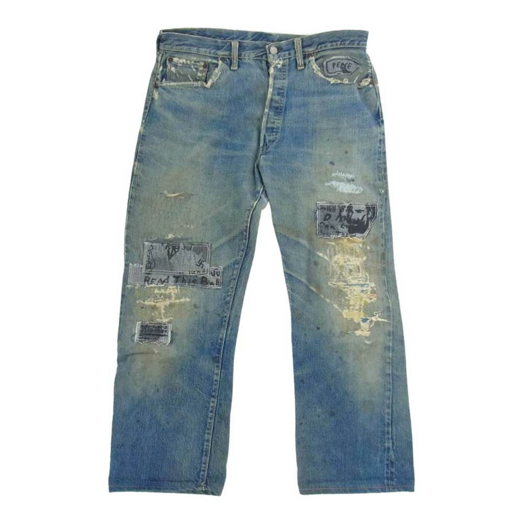 LeviLevi's リーバイス デニムパンツ 50s 60s 501XX オリジナル ヴィンテージ デニムパンツ 刻印S 足長R Vステッチ ループズレ 赤耳 リペア  インディゴブルー系