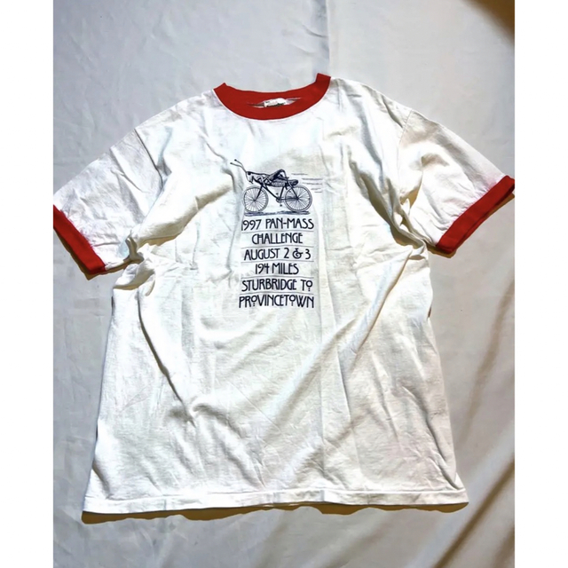 【希少】90's  アンティーク柄リンガーTシャツ　両面プリントvintage古着