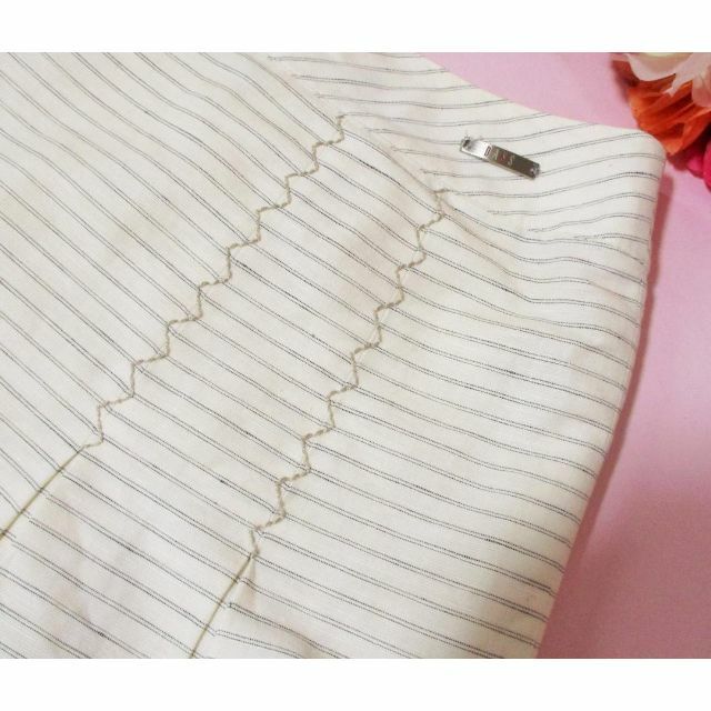 【ダックス　ロンドン】夏スカート　タックフレア　綿　麻　40 ボーダー　日本製