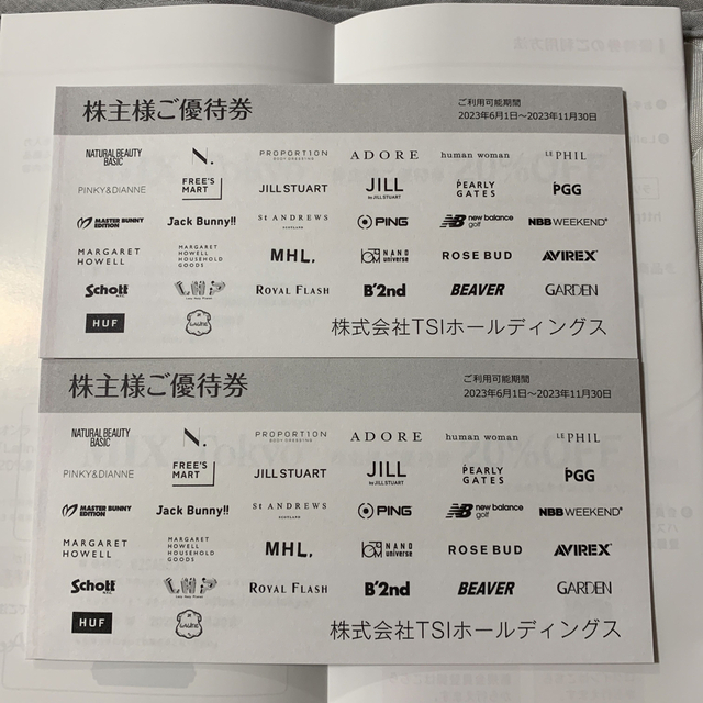 PEARLY GATES(パーリーゲイツ)のTSIホールディングスの株主優待券2冊 チケットの優待券/割引券(ショッピング)の商品写真