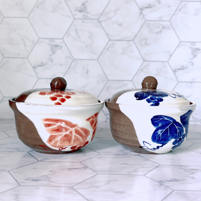 京都 たち吉 蓋付き夫婦湯呑み茶碗 美濃焼 昭和レトロ 色絵 陶芸 未使用品