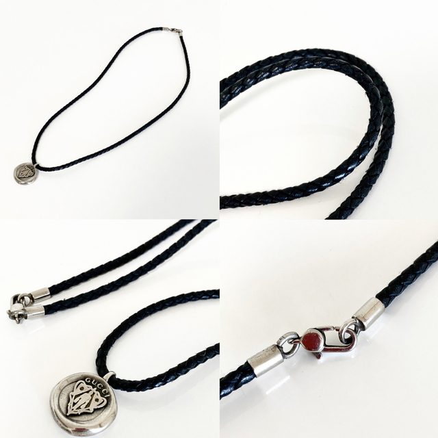 GUCCI オールドグッチ クレスト シルバー SV925 レザー ネックレス