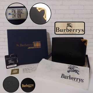 BURBERRY - (極美品)Burberrys 折り畳み 財布 ブラック レザー ゴールド 本革