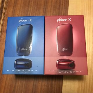 プルームテック(PloomTECH)のploom X  レディッシュブラウン  ディープスカイブルー セットおまけ付き(タバコグッズ)