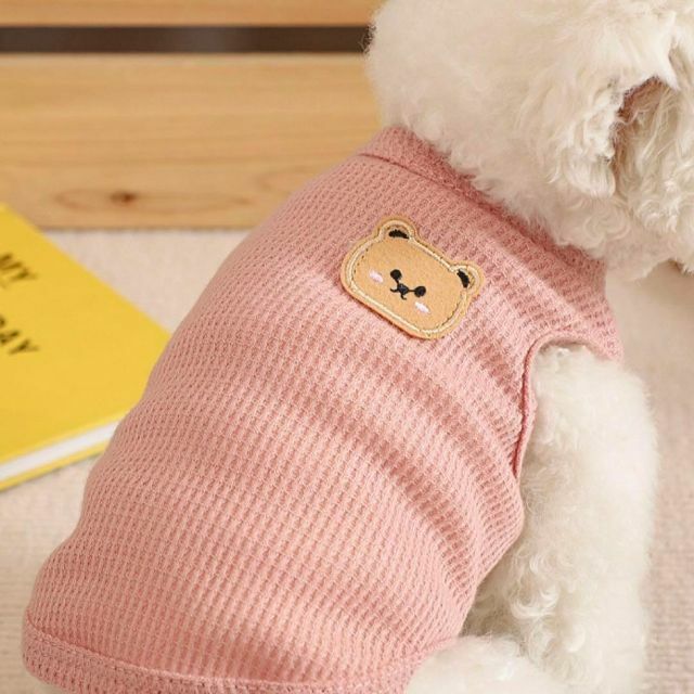 M ピンク 犬服 くま ワッペン ワッフル タンクトップ 犬の服 ドッグウェア その他のペット用品(犬)の商品写真