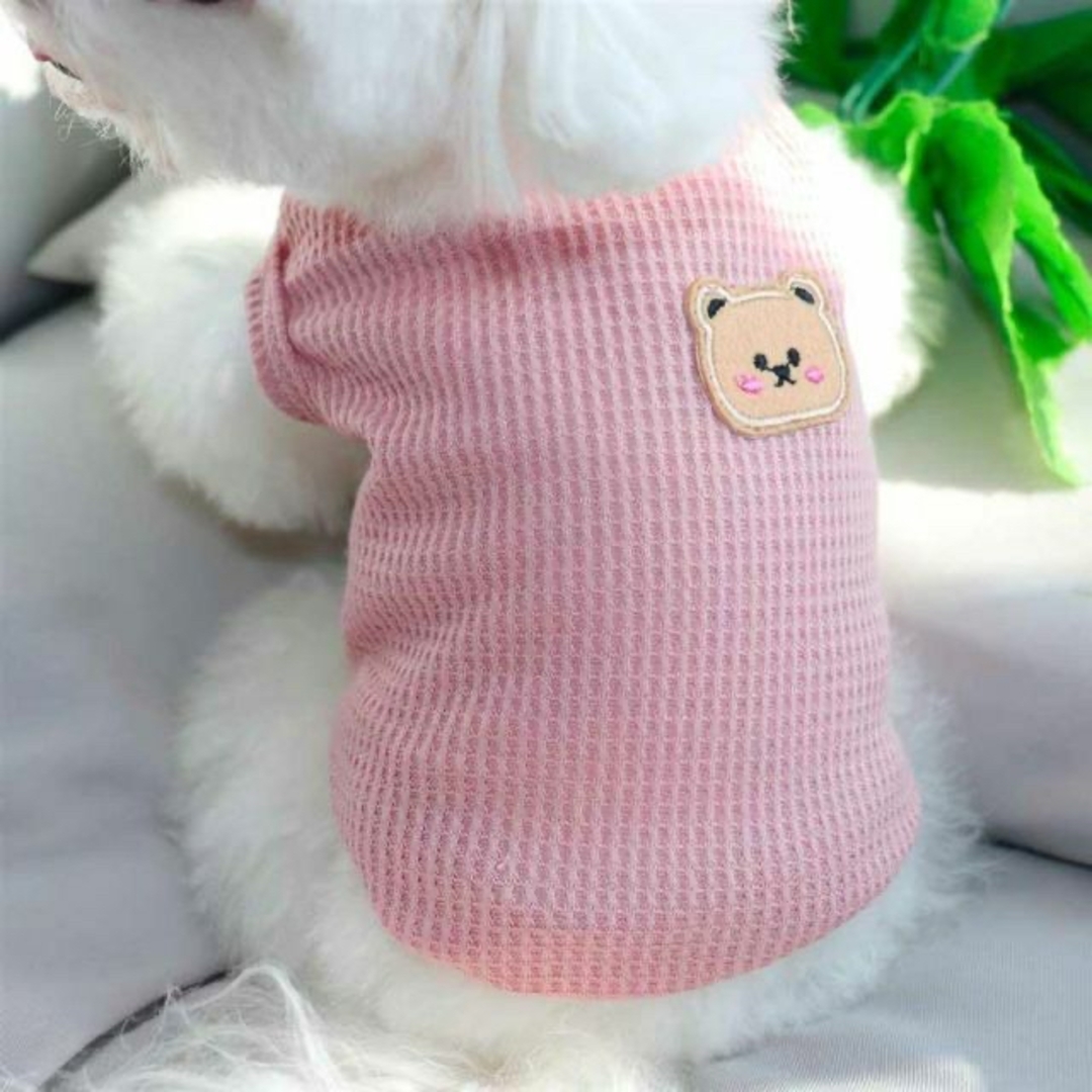 XL ピンク 犬服 くま ワッペン ワッフル タンクトップ 犬の服 ドッグウェア その他のペット用品(犬)の商品写真