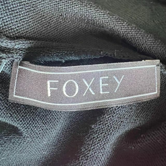 美品】FOXEY サマーニットワンピース フレア ブラック 40 ノースリーブ
