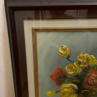 絵 絵画 油彩画 花 静物画 油絵 バラ 絵画 真作 美術品 水舟義彦 三ノ宮