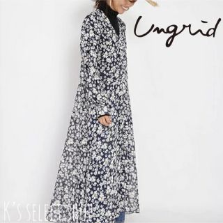 アングリッド(Ungrid)の美品【ungrid】シアー フラワーワンピース ネイビー(ロングワンピース/マキシワンピース)