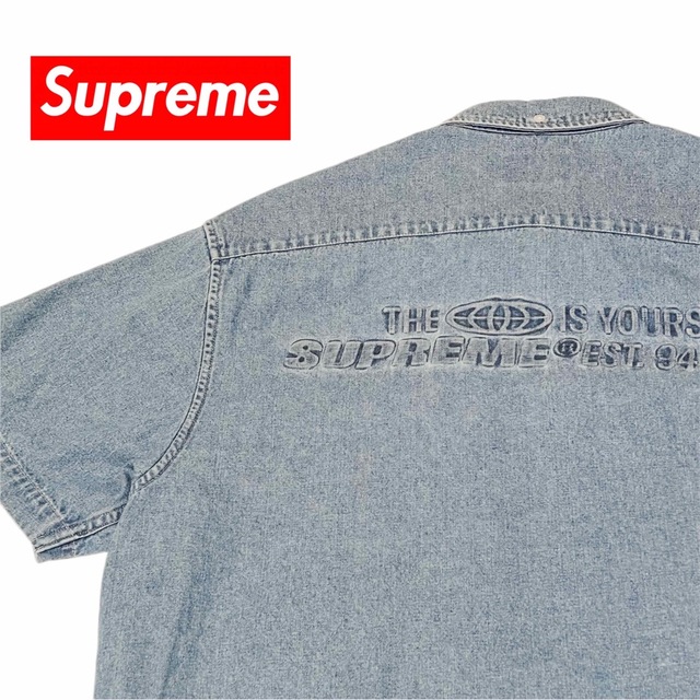 希少★Supreme シュプリーム バックロゴ エンボス加工 デニムシャツ